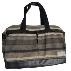 HEX mens travel duffle back flannel striped‎ pattern with "leather" trim